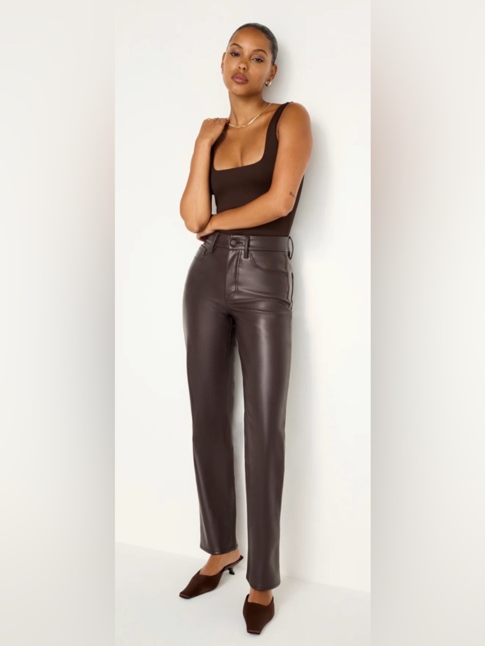 NWT Good American Chocolate Faux Leather Pants retail $188